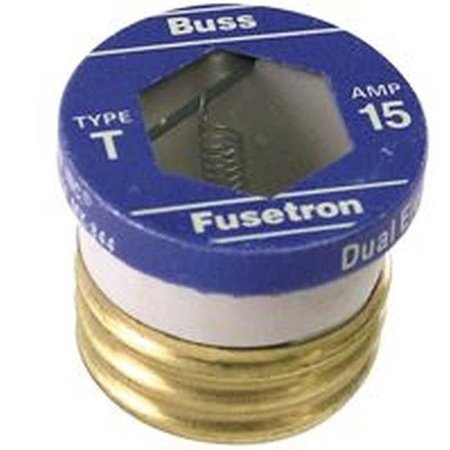 EATON BUSSMANN Plug Fuse, T Series, Time-Delay, 15A, 125V AC, 10kA at 125V AC 4180923